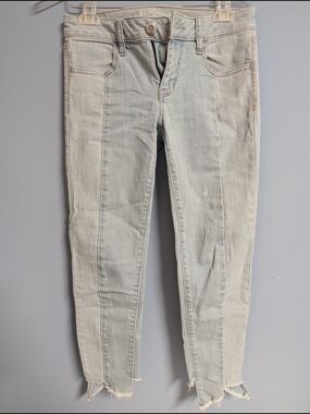 American Eagle Outfitters Light Blue Cropped Jeans with Raw Hem